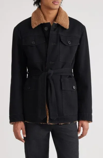 Dries Van Noten Vedro Faux Fur Lined Cotton Blend Jacket In Black