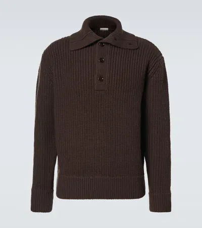 Dries Van Noten Virgin Wool Polo Sweater In Brown