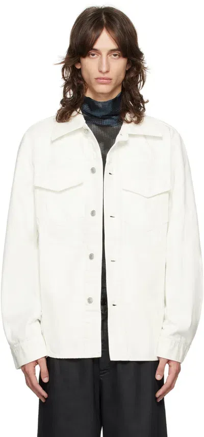 Dries Van Noten White Waxed Denim Jacket In Off White 8