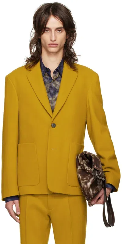 Dries Van Noten Yellow Notched Lapel Blazer In 203 Mustard