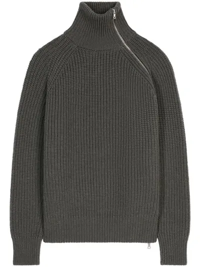 Dries Van Noten Zipped Wool Jumper In Grigio