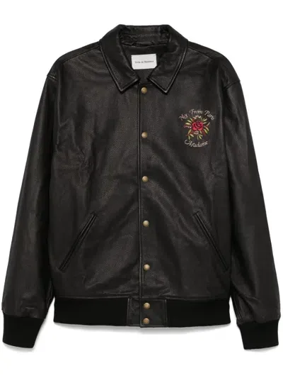 Drôle De Monsieur Embroidered-slogan Leather Jacket In Black