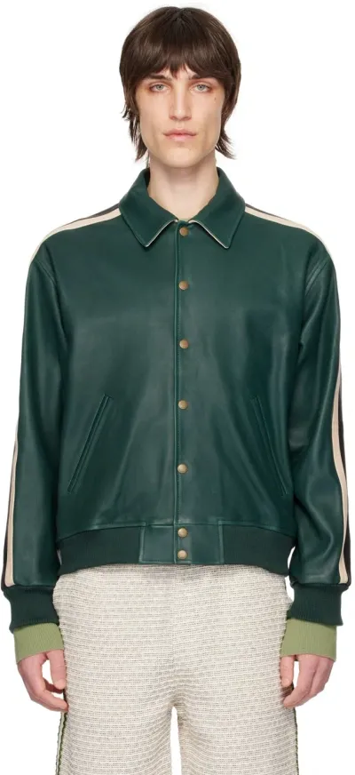 Drôle De Monsieur Green 'le Blouson Cuir' Leather Jacket In 绿色