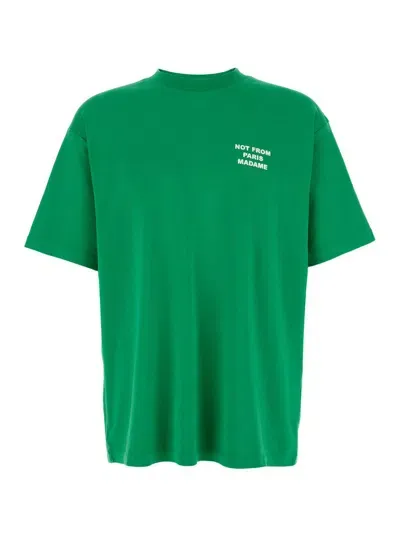 Drôle De Monsieur Le T-shirt Slogan Green Crewneck T-shirt With Maxi Print On The Rear In Cotton Man