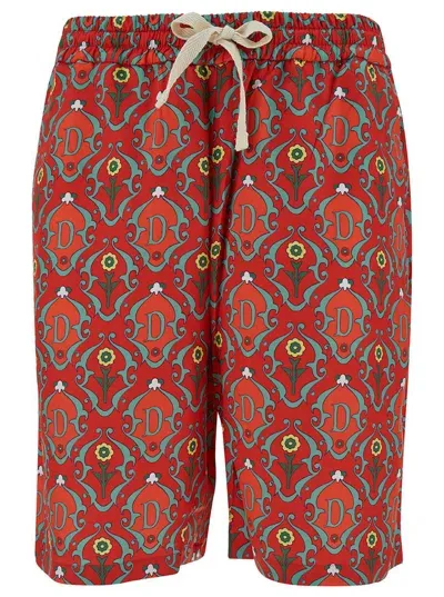 Drôle De Monsieur Ornements Printed Bermuda Shorts In Red