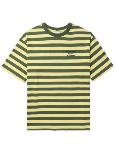 Drôle De Monsieur Slogan-print Striped T-shirt In Yellow & Orange