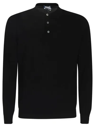 Drumohr Black Cotton Fine Knit Polo