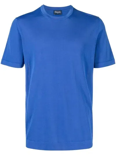 Drumohr Crew-neck Short-sleeve T-shirt In Blu