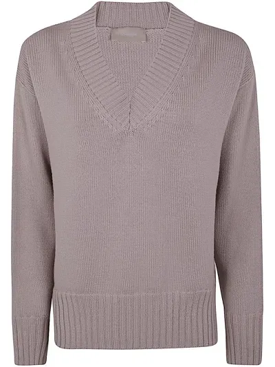 Drumohr Long Sleeves V Neck Oversized Sweater In Grey