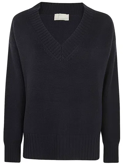 Drumohr Long Sleeves V Neck Oversized Sweater In Blue