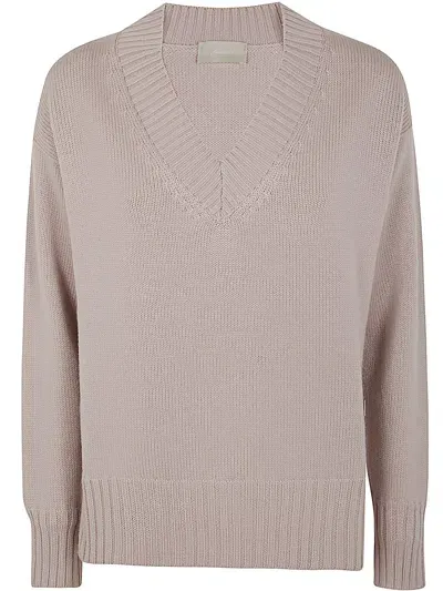 Drumohr Long Sleeves V Neck Oversized Sweater In Pink & Purple