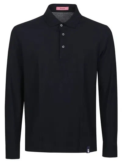 Drumohr Oxford Long Sleeve Polo Shirt In Blue