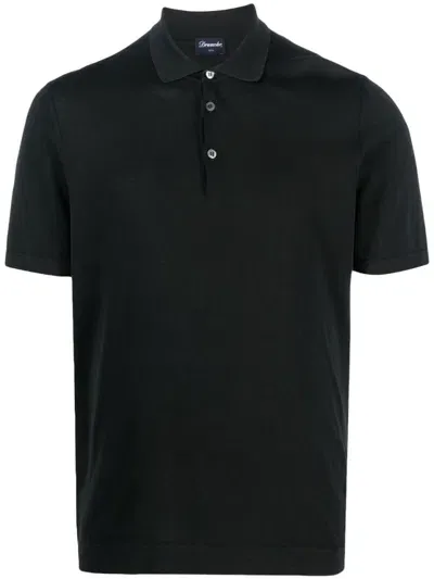 Drumohr Button-placket Polo Shirt In Black