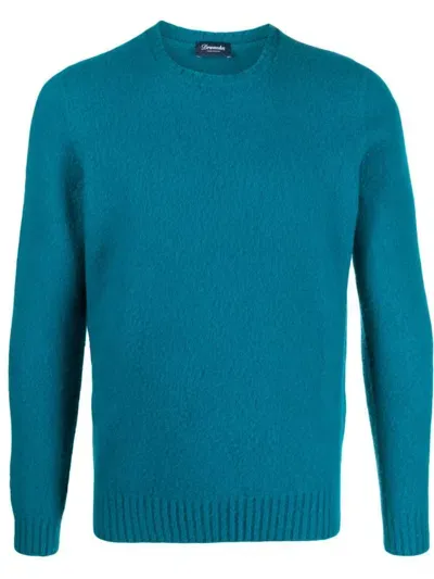 Drumohr Brushed-effect Crew-neck Wool Jumper In Light Blue