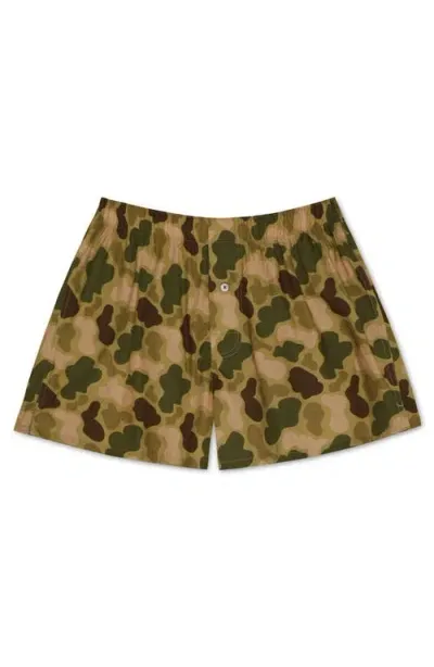 Druthers Nyc Organic Cotton Duck Camo Boxer Short In Olive