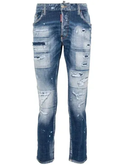 Dsquared2 Ripped Mid-rise Tapered Jeans In Dark Blue