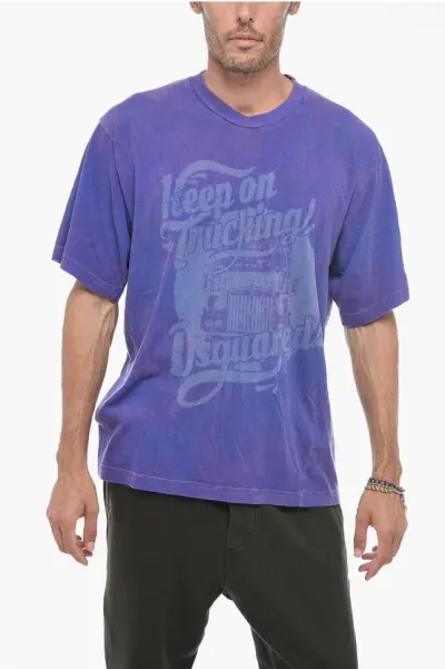 Dsquared2 Acid Wash T-shirt With Lettering In Purple