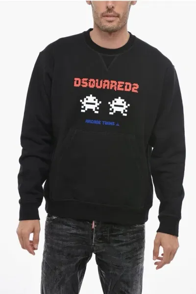 Dsquared2 Arcade Twins Hoodie Sweatshirt With Logo Print In Black