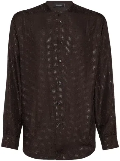 Dsquared2 Band-collar Perforated Shirt In Brown