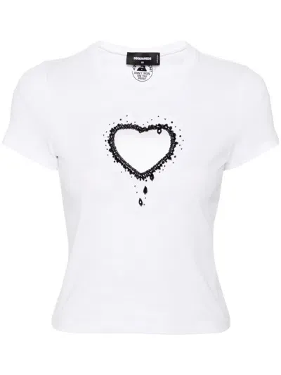 Dsquared2 Beaded-heart T-shirt In White