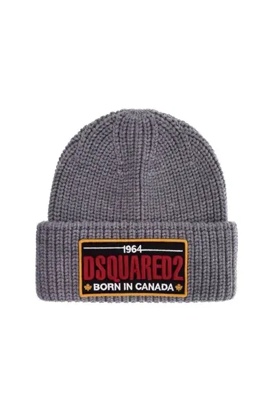 Dsquared2 "beanie Hat With Patch Logo In Gray