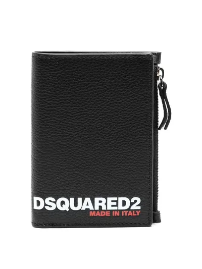 Dsquared2 Bi-fold Leather Wallet In Black