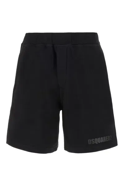 Dsquared2 Black Cotton Bermuda Shorts In 900