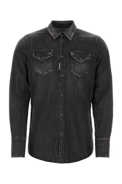 Dsquared2 Black Denim Western Shirt In Multicolor