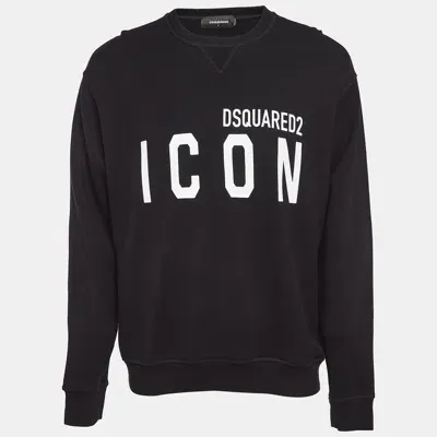 Pre-owned Dsquared2 Black Printed Cotton Knit Sweatshirt L