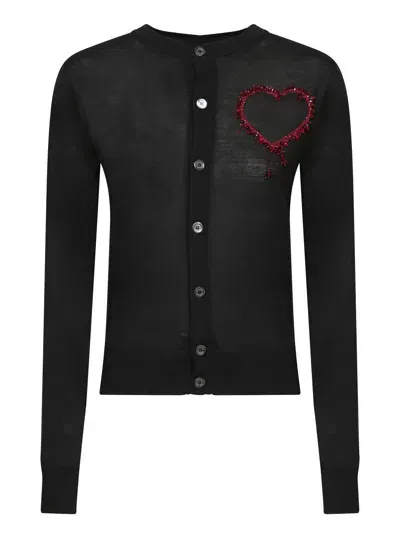 Dsquared2 Black Wool Cardigan With Heart Detail