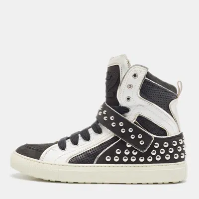 Pre-owned Dsquared2 Black/silver Leather Studded High Top Sneakers Size 41