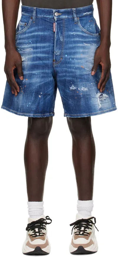 Dsquared2 Blue Boxer Denim Shorts In 470 Navy Blue