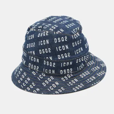 Pre-owned Dsquared2 Blue Logo Print Denim Bucket Hat