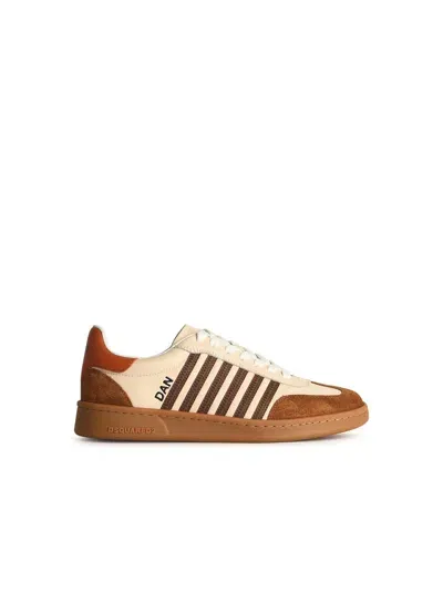 Dsquared2 Boxer Ivory Leather Sneakers In Beige