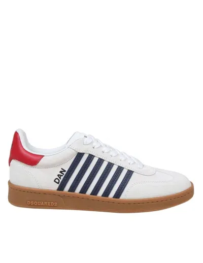 Dsquared2 Boxer Sneakers In White/blue Suede Leather In Neutrals