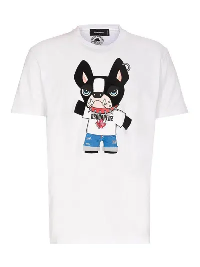 Dsquared2 Bulldog Francese T-shirt In Blanco