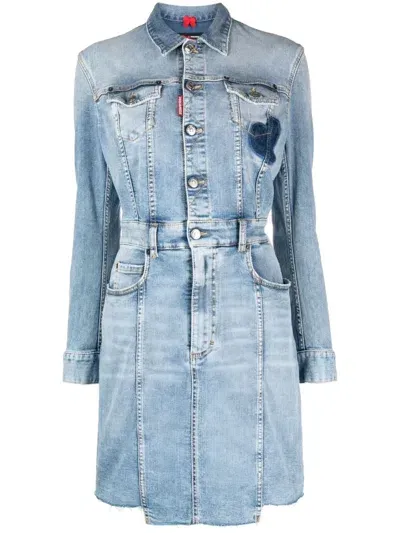 Dsquared2 Button-up Denim Shirt Dress In Blue