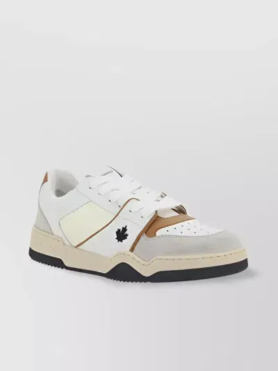 Dsquared2 Spiker Leaf-embroidered Leather Sneakers In Bianco