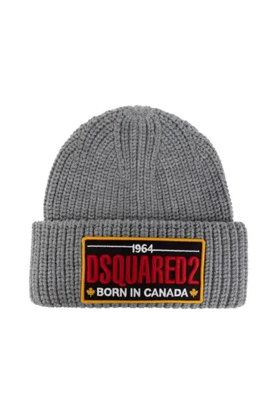 Dsquared2 Logo Patch Knitted Beanie In Grey