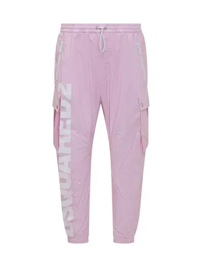 Dsquared2 Logo Print Tapered Cargo Pants In Pink