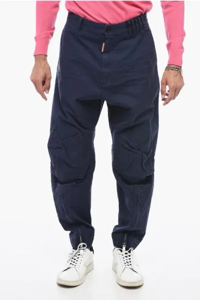 Dsquared2 Cargo Pants With Patch And Zipped Hem In Blue