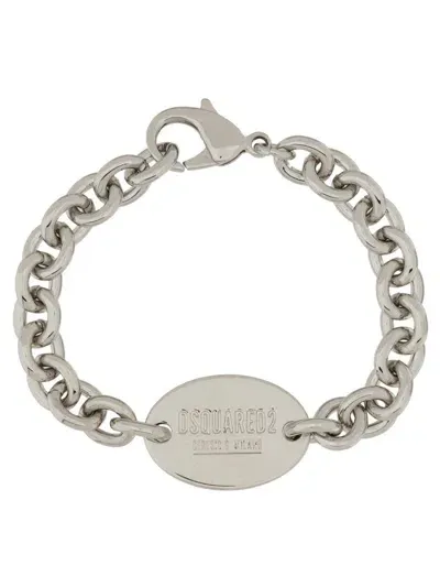 Dsquared2 Logo Engraved Bracelet In Silver