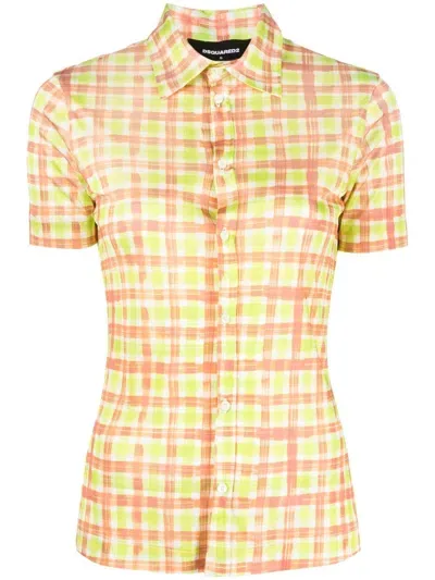 Dsquared2 Check-print Short-sleeve Shirt In Grün