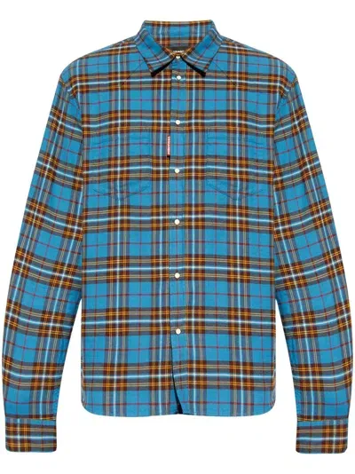 Dsquared2 Canadian Regular Cotton Shirt In Turquoise/brown