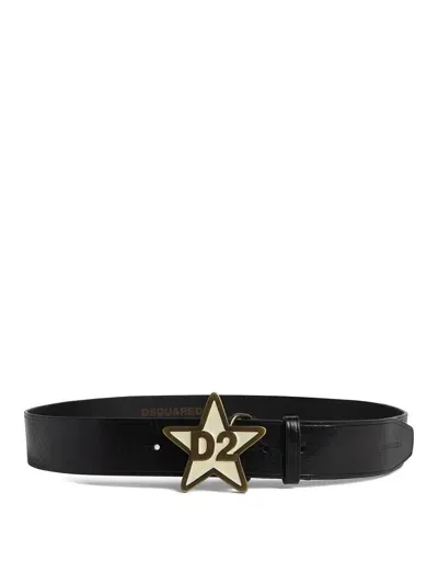 Dsquared2 Logo-engraved Buckle Leather Belt In Black