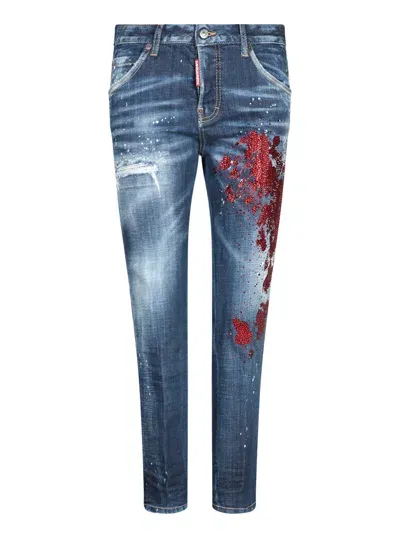 Dsquared2 Cool Girl Jeans With Red Details In Blue