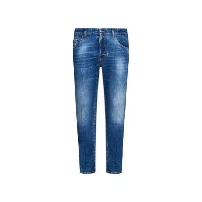 Dsquared2 Cotton Denim Skater Jeans In 蓝色的