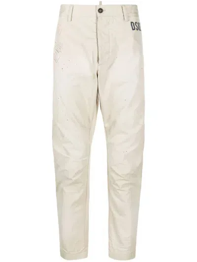 Dsquared2 Pure Cotton Osaka Fit Chinos Pants In Ecru