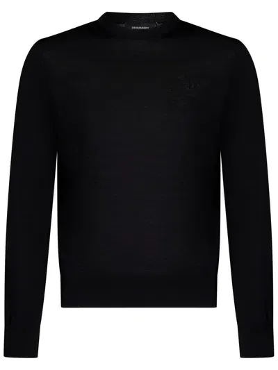 Dsquared2 Logo Printed Crewneck Knitted Jumper In Black