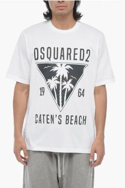 Dsquared2 Crewneck T-shirt With Iridescent Print In White